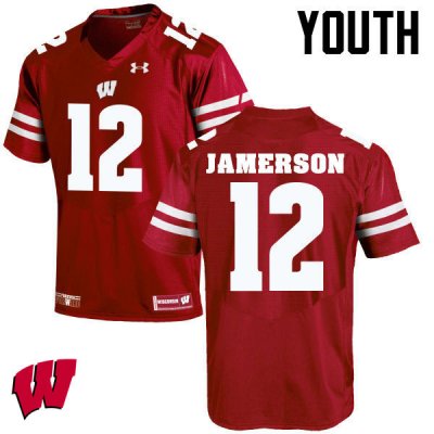 Youth Wisconsin Badgers NCAA #12 Natrell Jamerson Red Authentic Under Armour Stitched College Football Jersey CF31P44GM